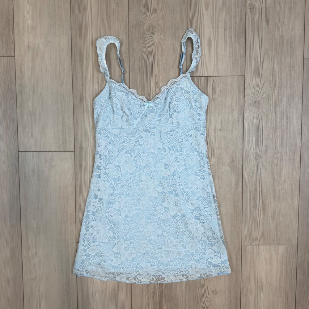 Edikted Floral Lace Mini Dress Light Blue Adjustable Straps Size L S20878